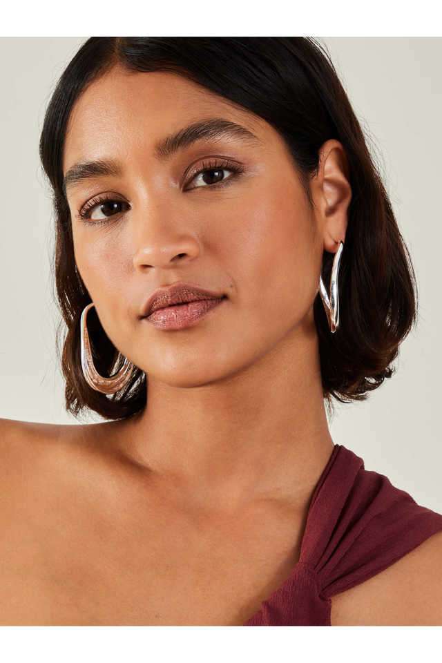 Silver-Chunky-Hoop-Drop-Earrings-Silver