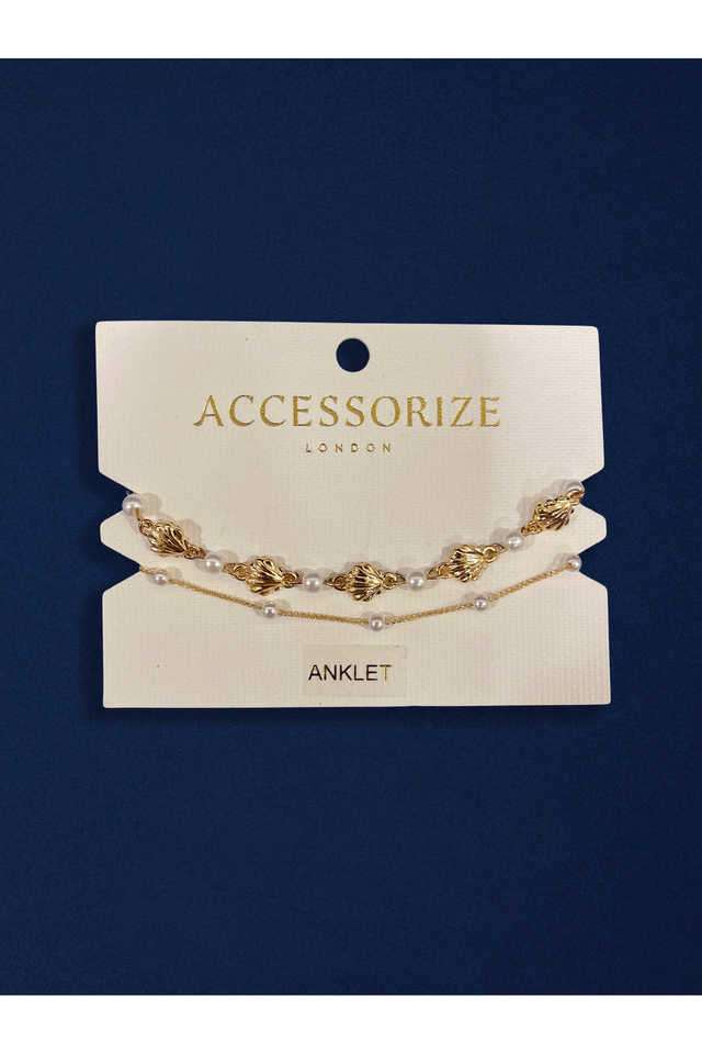 Gold-Shell-Pearl-Chain-Anklets-Pack-Of-3