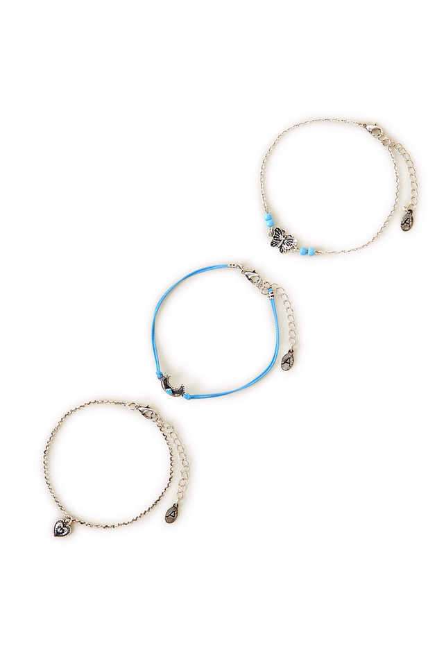 Silver-Moon-Charm-Anklets-Pack-Of-3