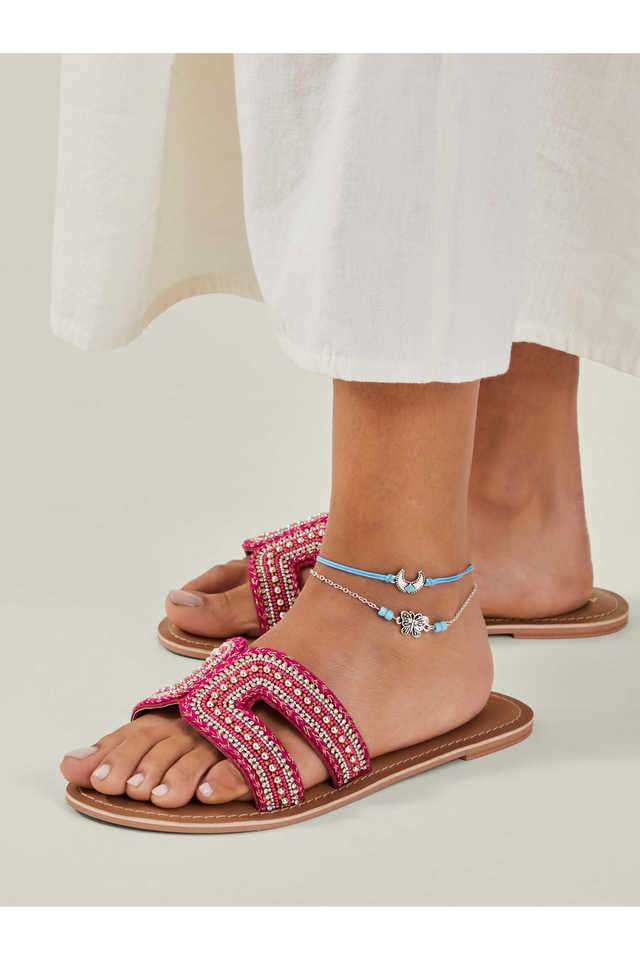 Silver-Moon-Charm-Anklets-Pack-Of-3