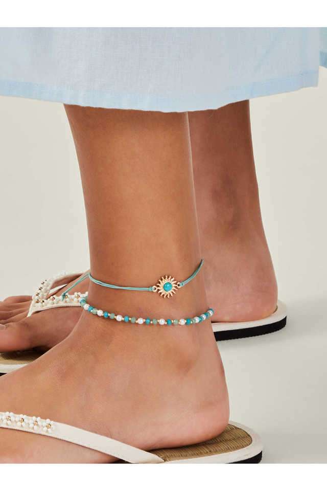 Multi-Bead-Feather-Anklets-Pack-Of-3