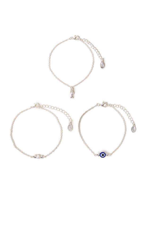Silver-Evil-Eye-Charm-Anklets-Pack-Of-3