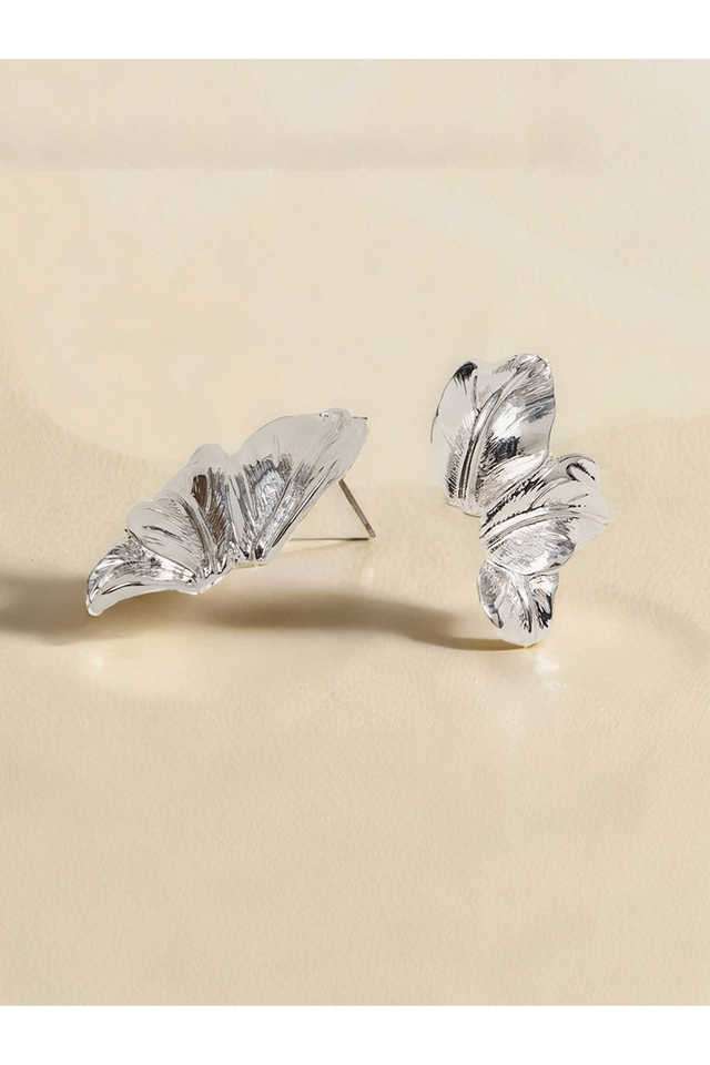 Statement-Layered-Leaf-Drop-Silver-Earrings
