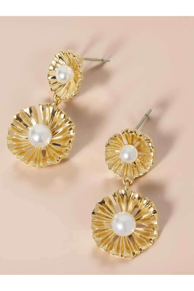 Gold-Pearl-Flower-Drop-Earrings