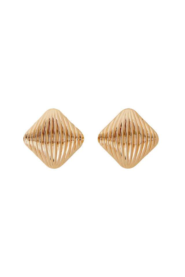 Gold-Square-Ribbed-Stud-Earrings