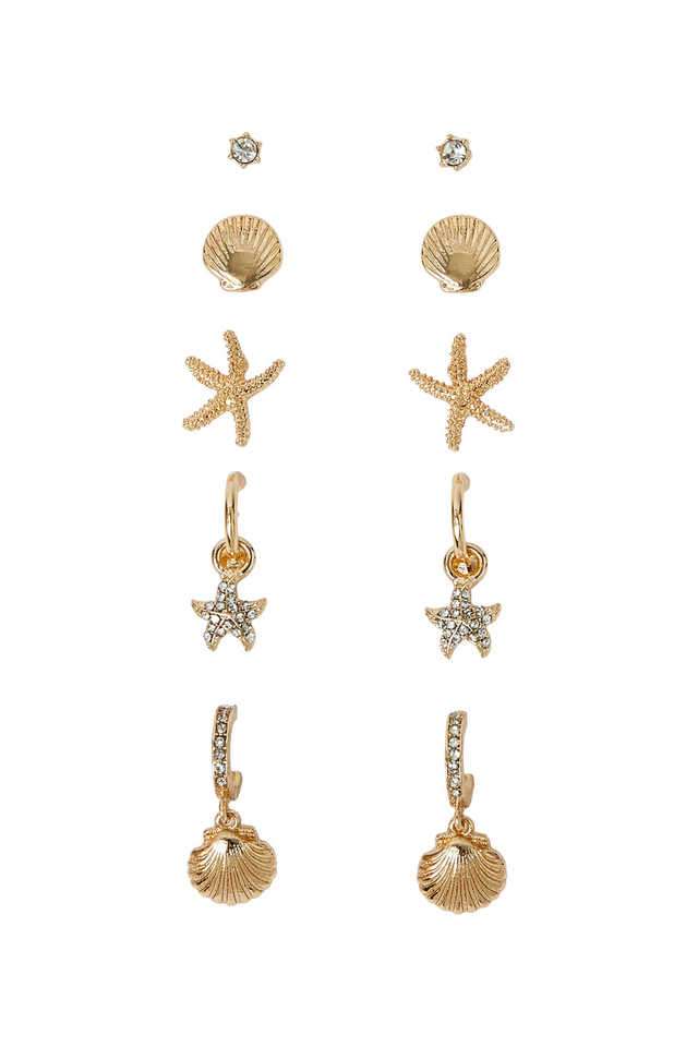 Beach-Seashell-And-Hoop-Earrings-Gold-Pack-Of-5