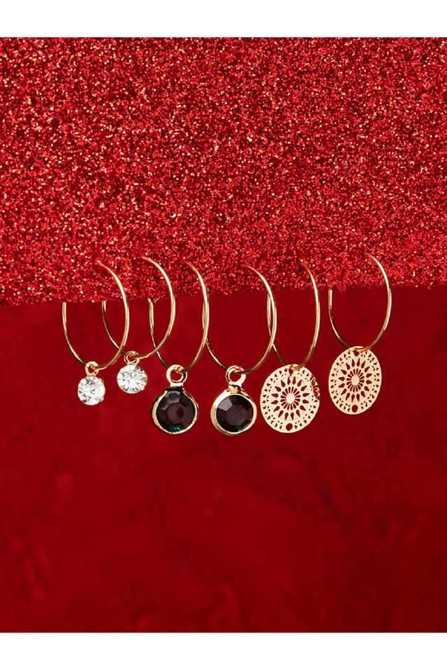 Women-s-Gold-Set-Of-3-Filigree-&-Stone-Hoop-Earring-Pack