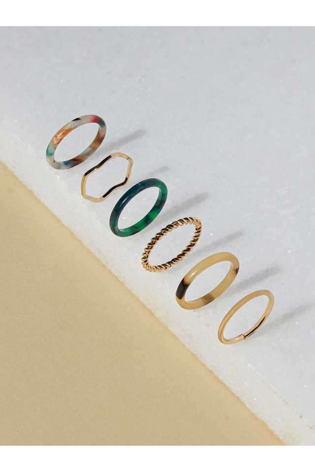Women-s-Multi-Chunky-Ridged-Ring-Gold-Resin-Rings-6-Pack-Small