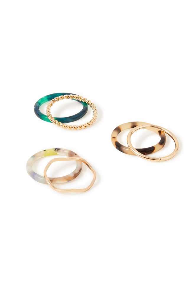 Women-s-Multi-Chunky-Ridged-Ring-Gold-Resin-Rings-6-Pack-Medium