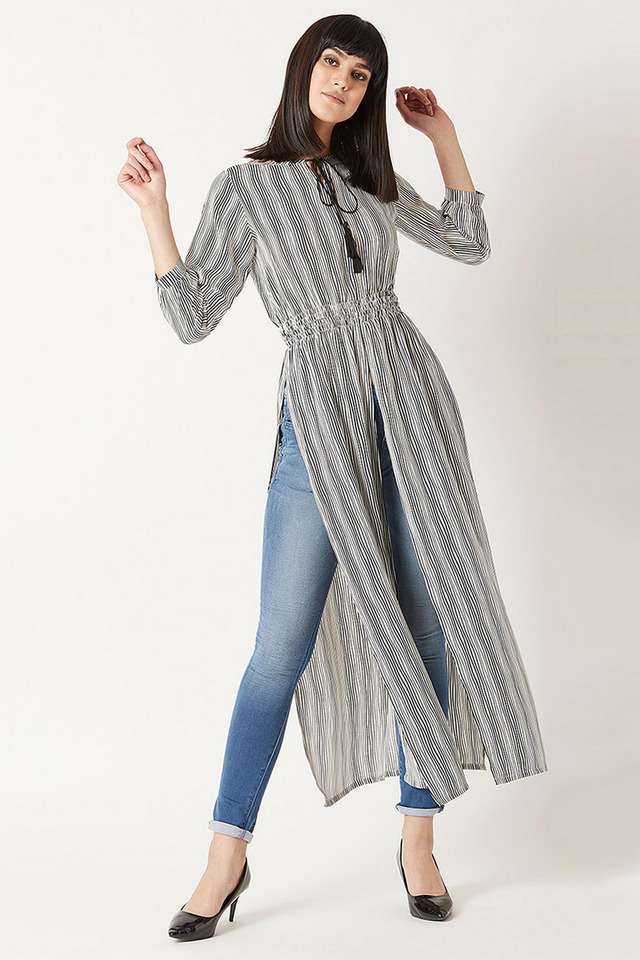 miss chase Stripes Crepe Tie Up Neck Women Top-picture-23