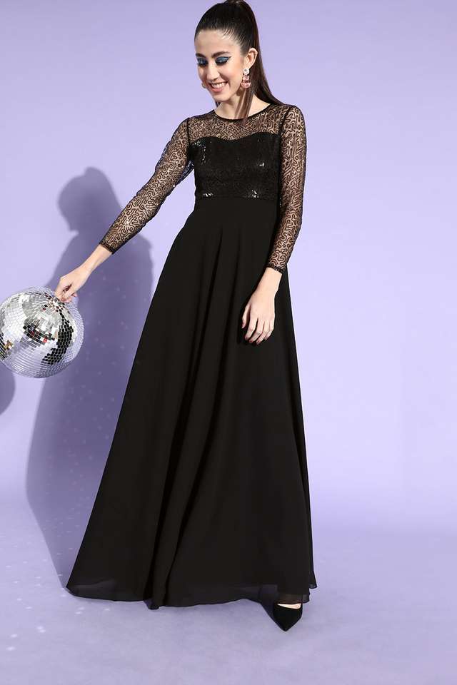 Solid Round Neck Polyester Women Dress-image-49