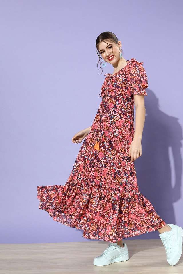 miss chase Floral V-Neck Polyester Women Dress-picture-21