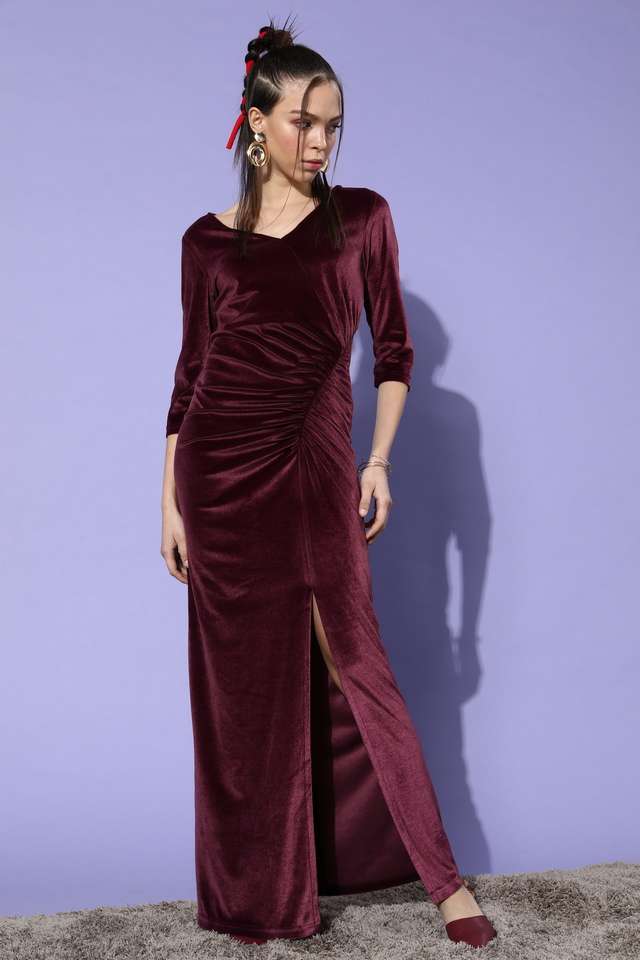 Solid Velvet Square Neck Women's Knee Length Dress-image-16