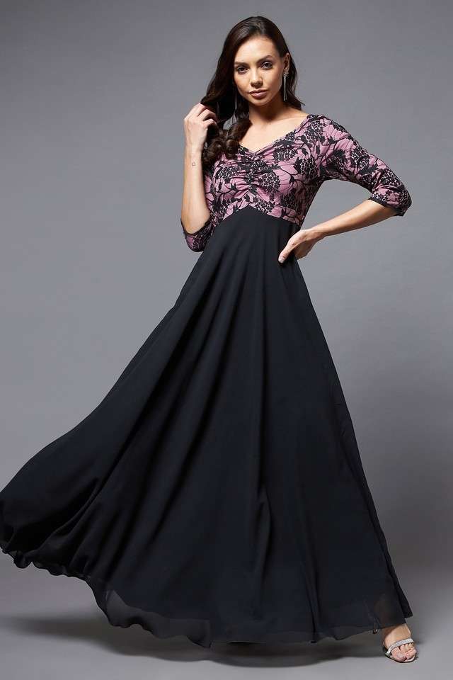 miss chase Printed Sweetheart Neck Georgette Women Dress-picture-28
