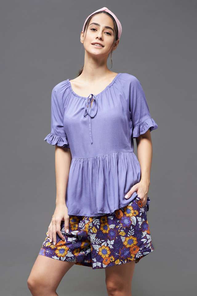 miss chase Floral Rayon Round Neck Women's Top & Shorts Set-picture-24