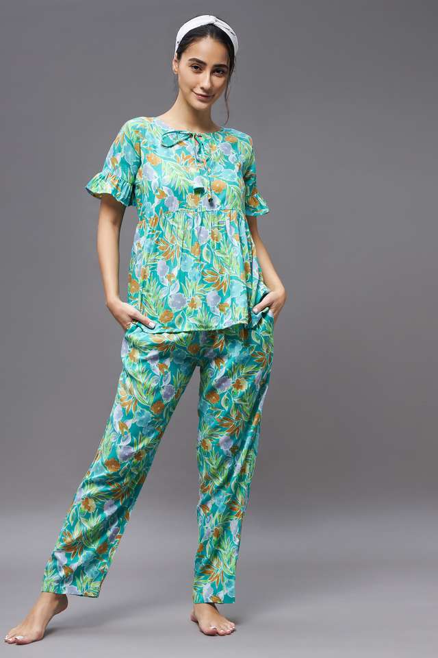 miss chase Floral Rayon Round Neck Women's Top & Pyjama Set-picture-13