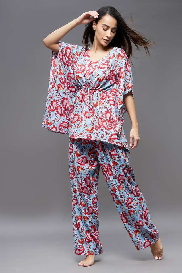 miss chase Printed Rayon V Neck Women's Kaftan & Pyjama Set-picture-36