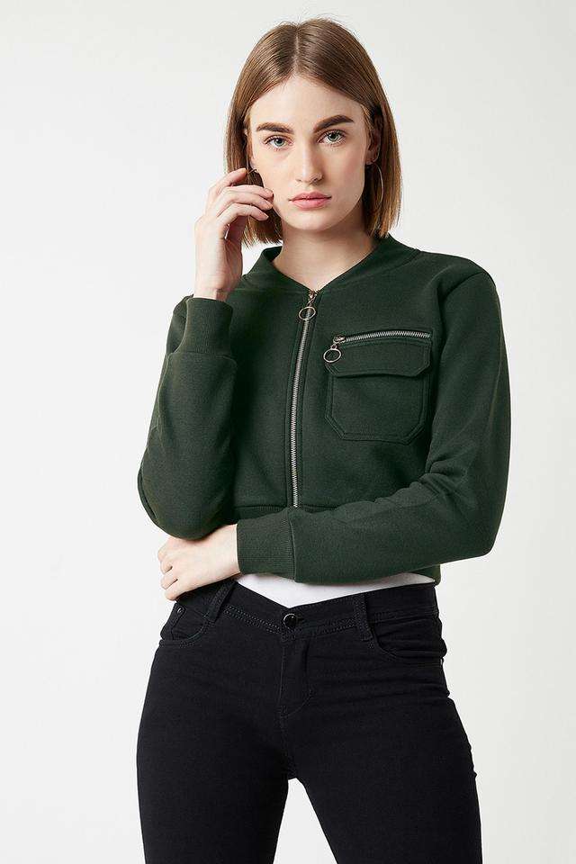 Solid Round Neck Polyester Women's Casual Wear Jacket