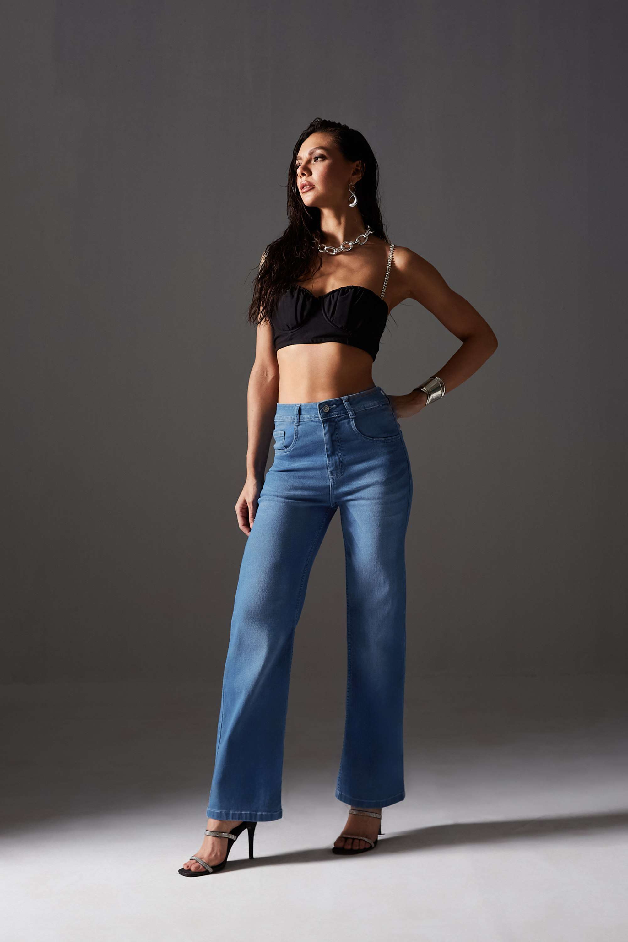 Miss Chase Women's Light Blue Wide-Leg Mid Rise Clean Look Regular Length Blast Effect Light Weight Denim Jeans-picture-20