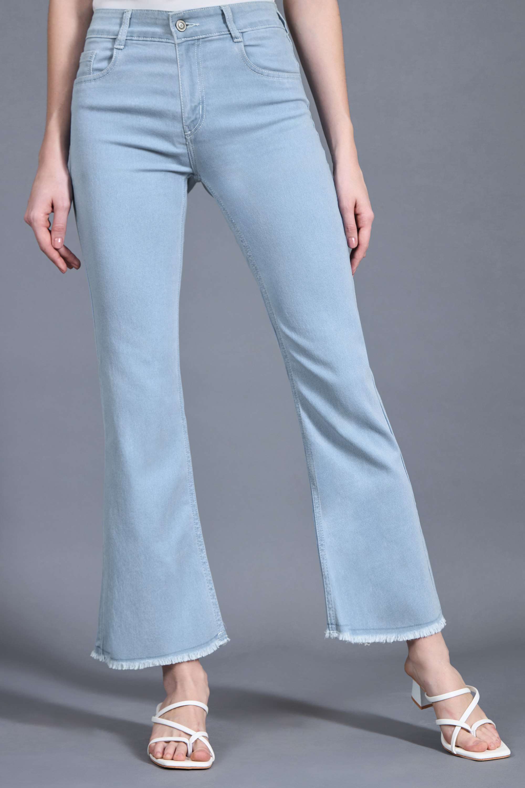 Miss Chase Women's Light Blue Boot Cut High rise Clean Look Cropped Stretchable Denim Jeans-picture-13