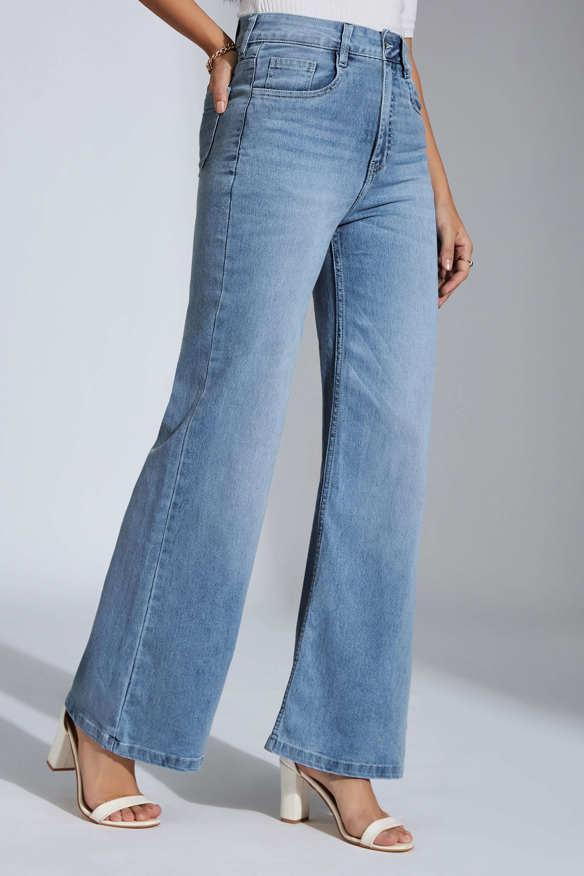 Miss Chase Women's Light Blue Wide-Leg High-Rise Clean-Look Regular-Length Stretchable Shaping Denim Jeans-picture-19
