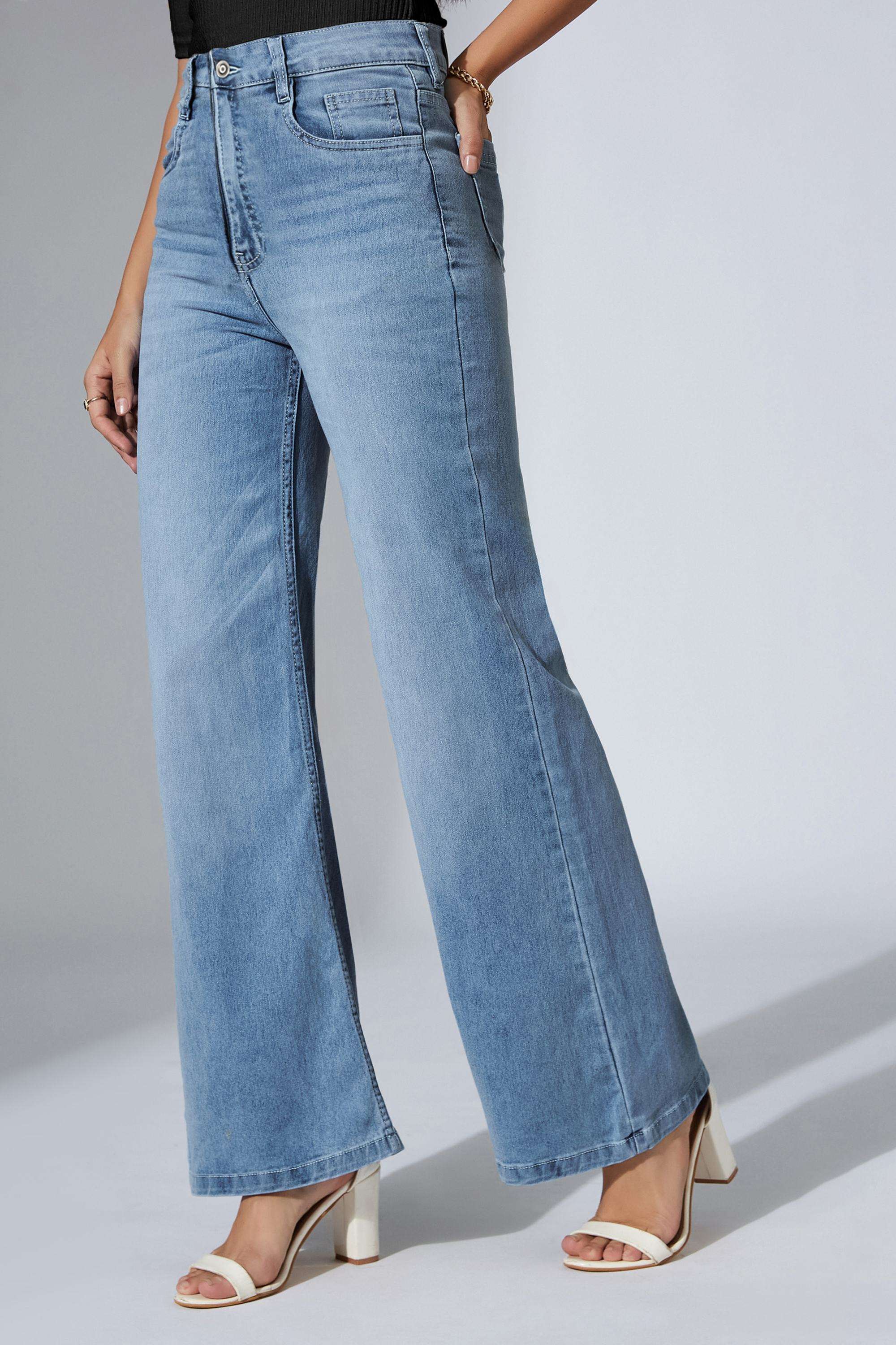 miss chase Solid Wide Leg Fit Cotton Women's Casual Wear Jeans-picture-30