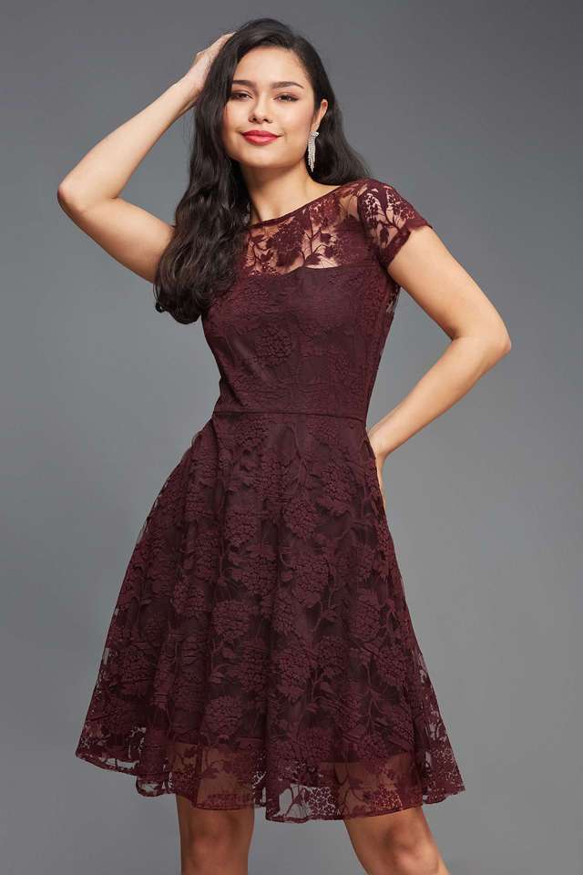miss chase Textured Round Neck Rayon Women Dress-picture-13