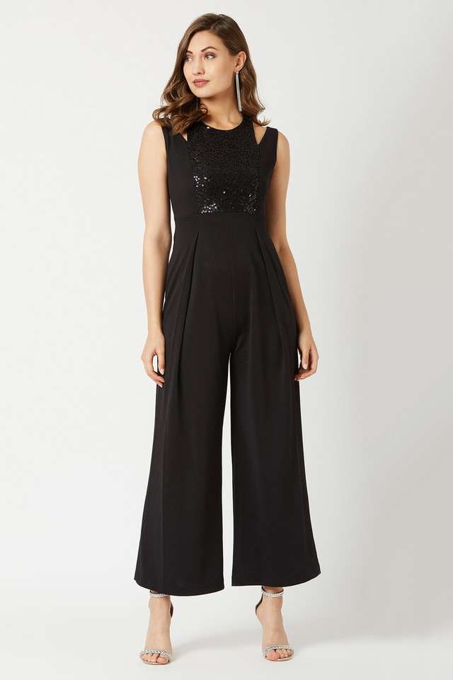 Solid Polyester Slim Fit Women's Jumpsuit-image-2