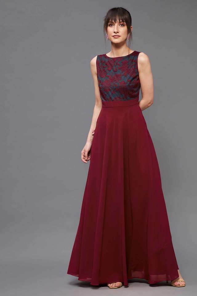 Textured Boat Neck Georgette Women Dress-image-30