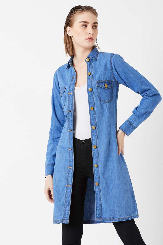 miss chase Solid Collared Denim Women Casual Wear Jacket-picture-40