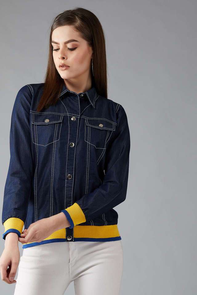 miss chase Solid Collared Denim Women Casual Wear Jacket-picture-37