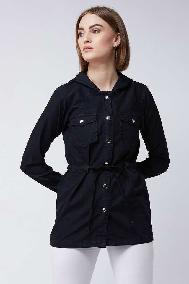 miss chase Solid Hooded Denim Women Casual Wear Jacket-picture-13
