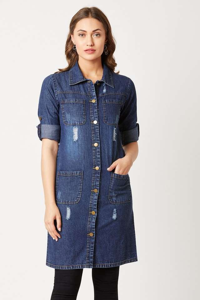 miss chase Solid Collared Denim Women Casual Wear Jacket-picture-15