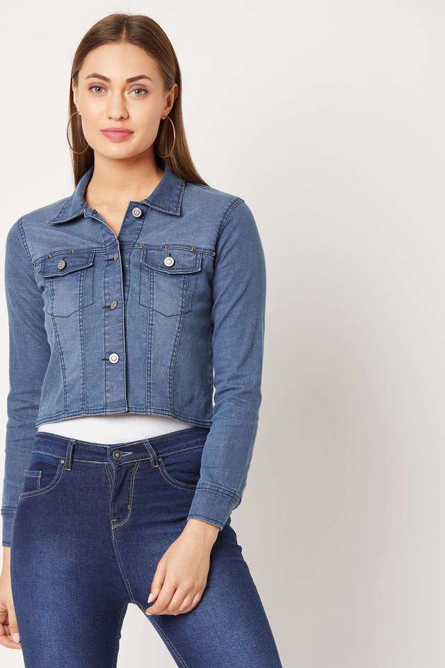 miss chase Solid Collared Denim Women Casual Wear Jacket-picture-38