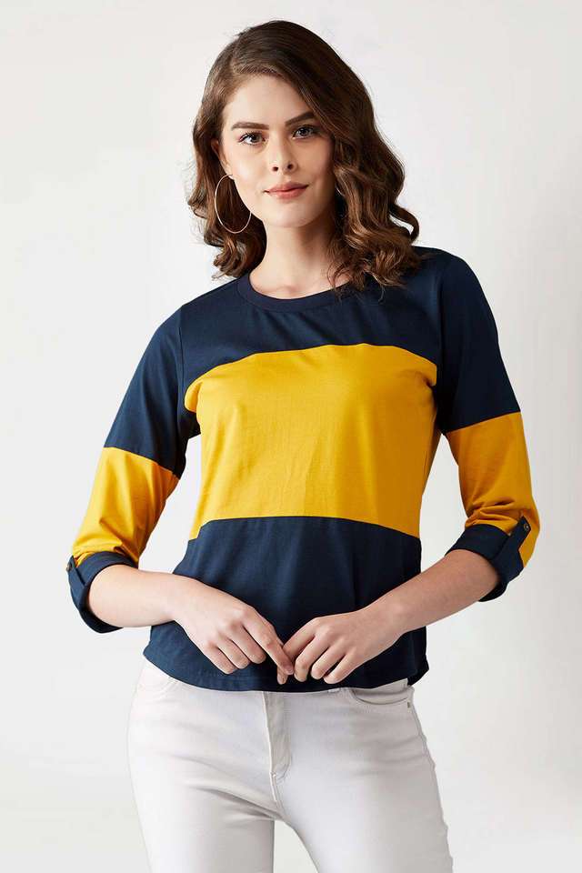 miss chase Color Block Cotton Round Neck Women T-Shirt-picture-18