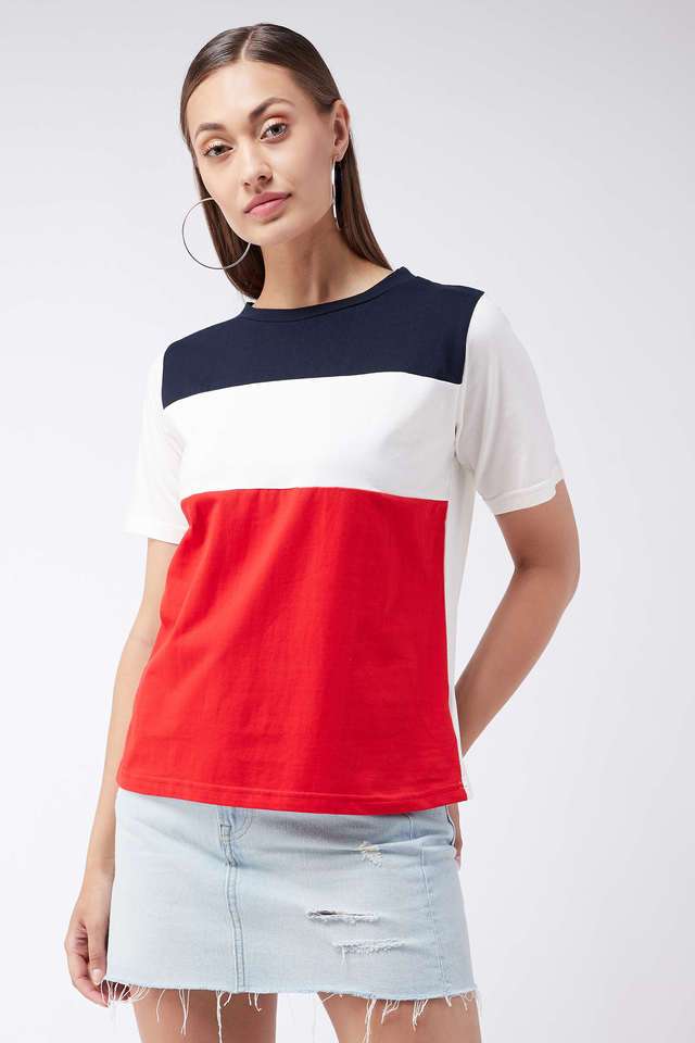 miss chase Color Block Cotton Round Neck Women T-Shirt-picture-30