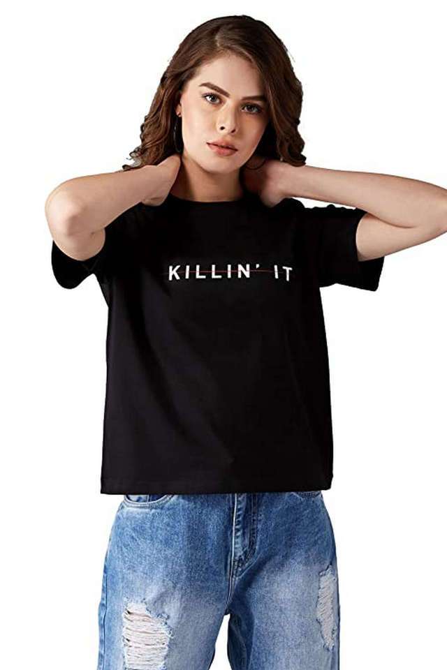 miss chase Typographic Cotton Round Neck Women T-Shirt-picture-25