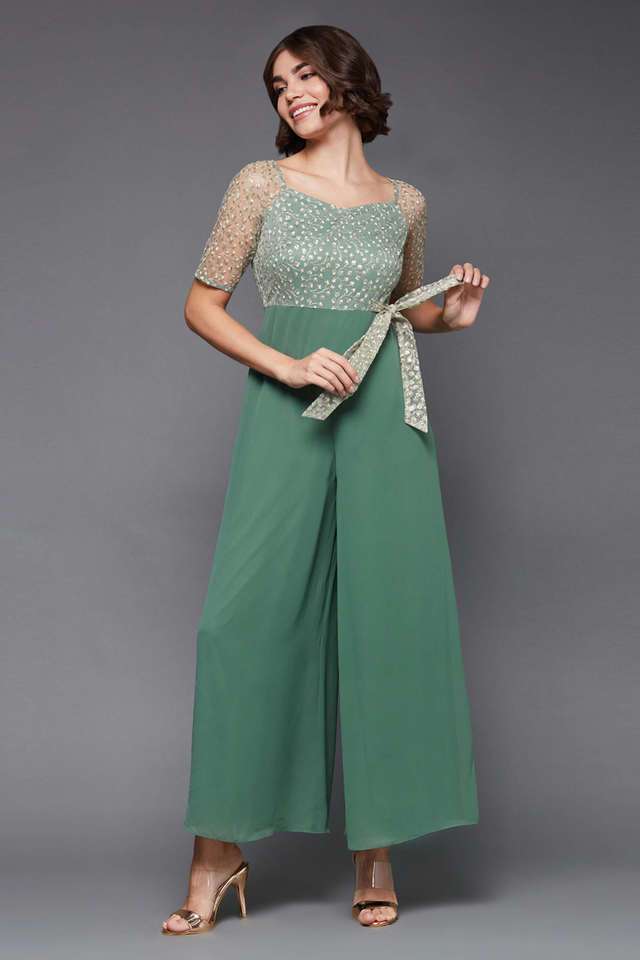 Solid Half Sleeves Polyester Women's Full Length Jumpsuit-image-32