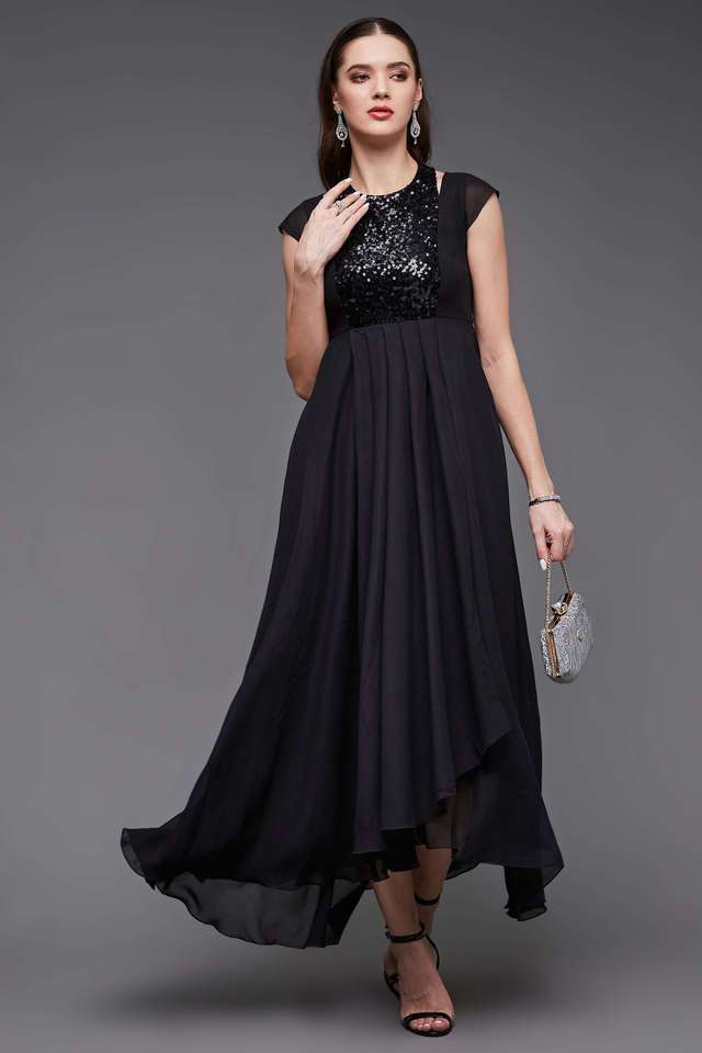 Solid Round Neck Rayon Women Dress-image-41