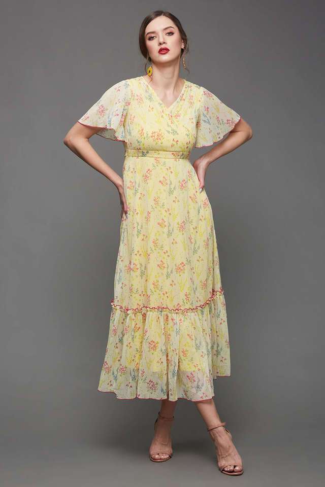 Buy Miss Chase Multicolor Floral V-Neck Chiffon Women Dress | Shoppers Stop