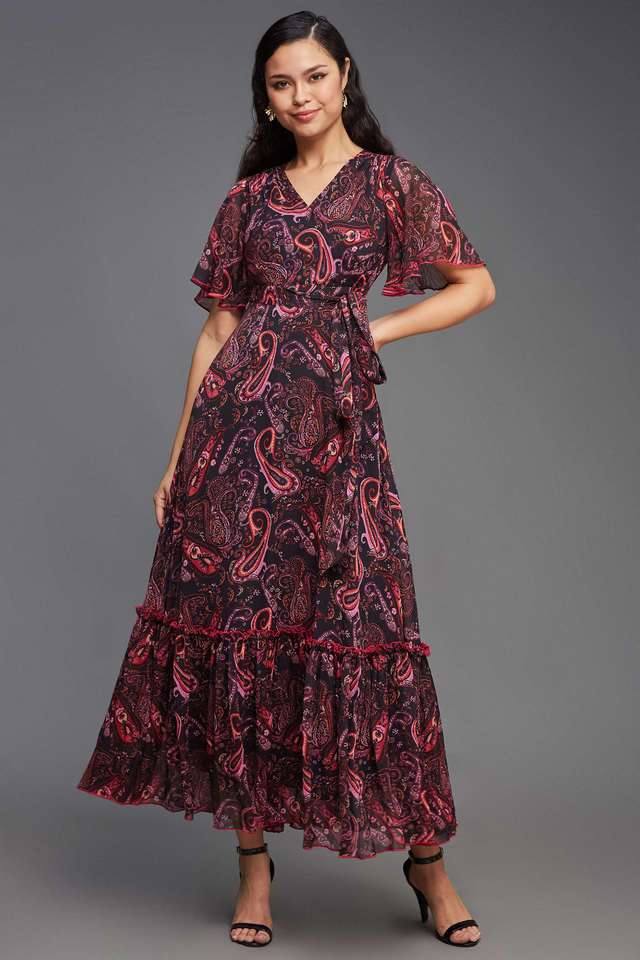 miss chase Printed V-Neck Rayon Women Dress-picture-41