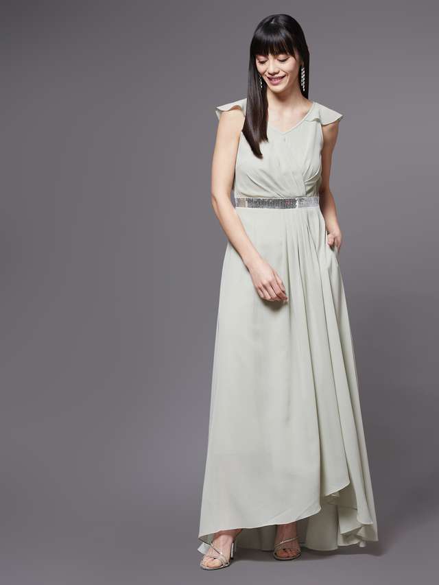 miss chase Solid V-Neck Georgette Women Dress-picture-11