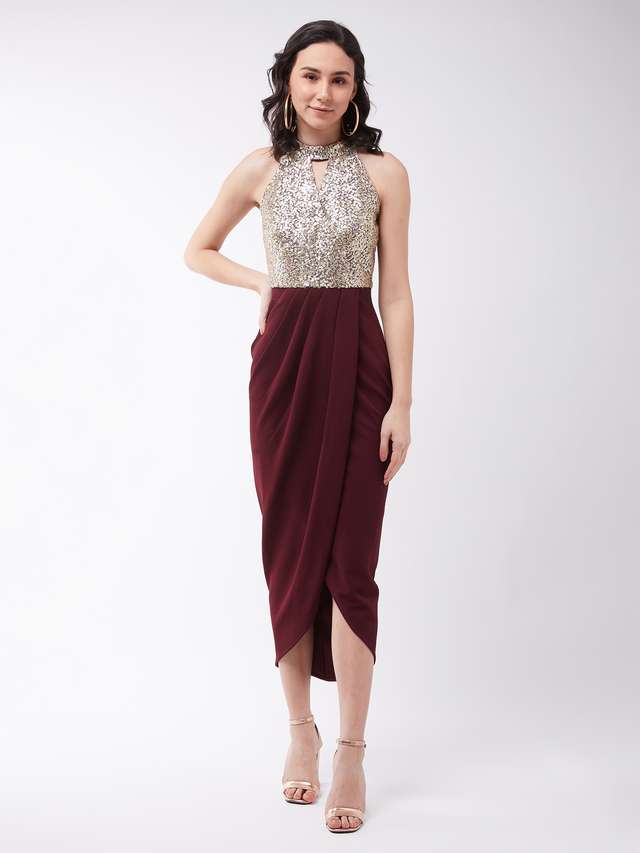 miss chase Solid Halter Neck Polyester Women Dress-picture-38