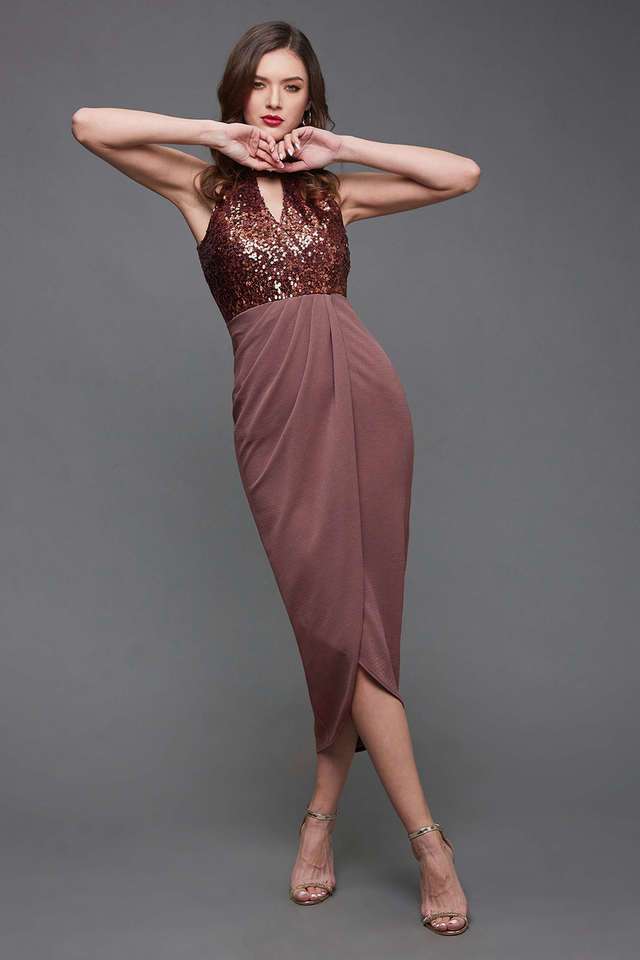 miss chase Solid Halter Neck Polyester Women Dress-picture-43