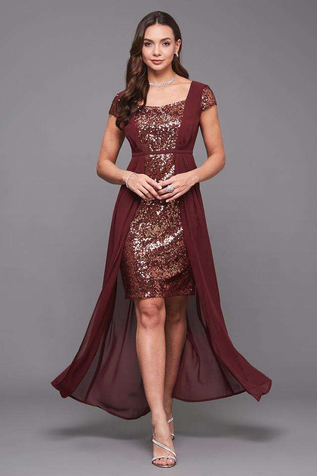 miss chase Solid Sweetheart Neck Georgette Women Dress-picture-11