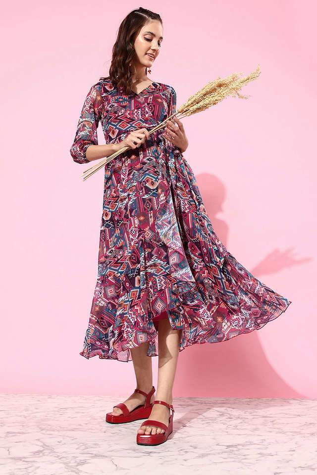 miss chase Geometric Print V-Neck Chiffon Women Dress-picture-40
