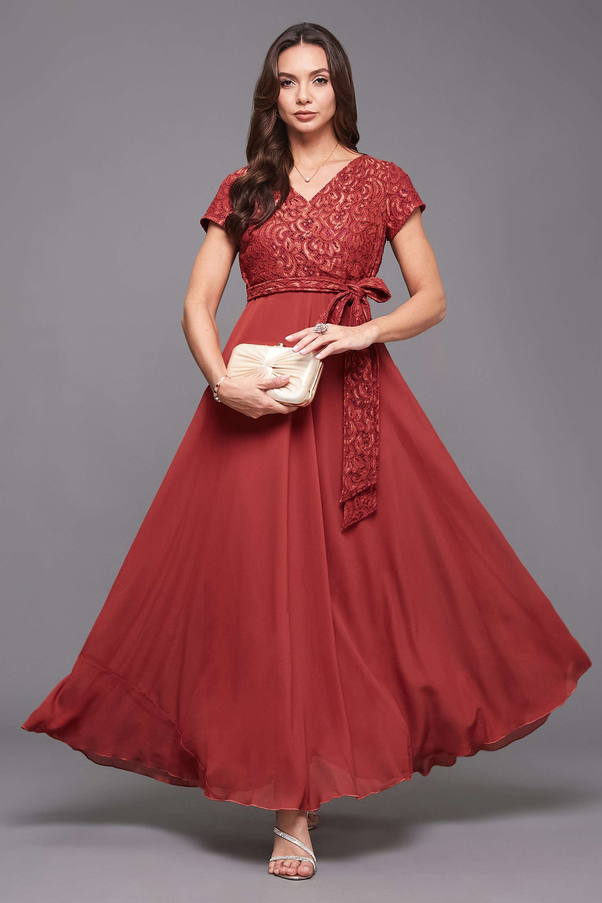 Printed V-Neck Georgette Women Dress-image-37