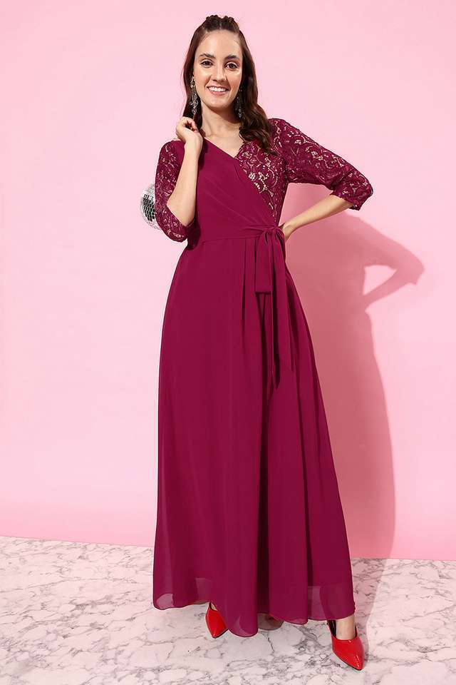 Textured V-Neck Georgette Women Dress-image-49