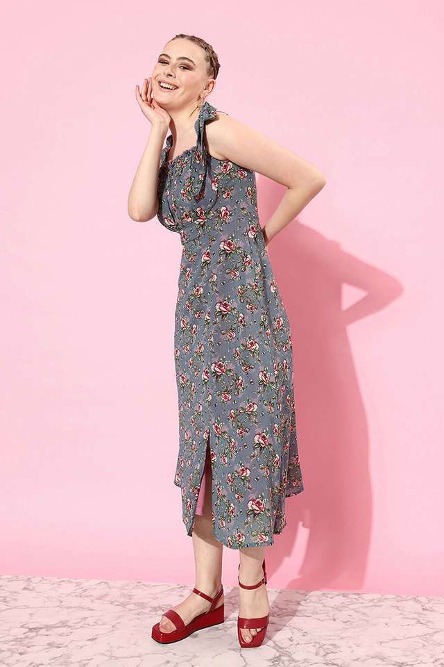 miss chase Floral Square Neck Georgette Women Dress-picture-17