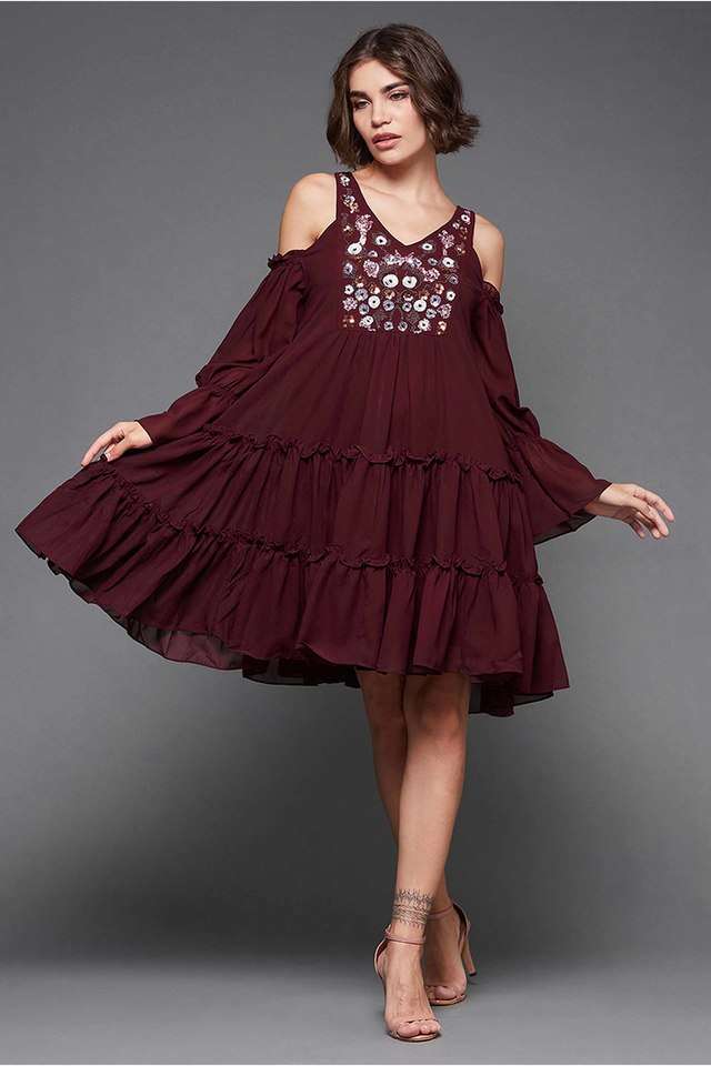 miss chase Solid V-Neck Polyester Women Dress-picture-36